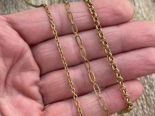 Add Antiqued Gold Chain Necklace, Antique Gold Chain Styles in Various Lengths, Rolo, Long & Short, or Cable style, to your order