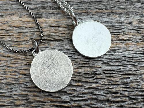 Small Antiqued or Shiny Sterling Silver St Michael Medal, Antique Replica of Rare French Medallion, Saint Michael the Archangel Pendant