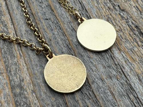 Small Antiqued or Shiny Gold Bronze St Michael Medal, Antique Replica of Rare French Medallion, Smaller Saint Michael the Archangel Pendant