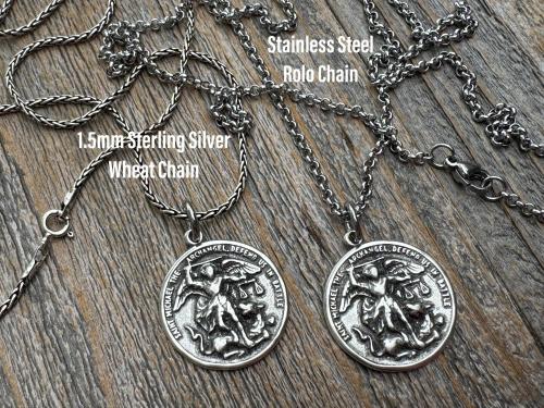 Large Sterling Silver St Michael Medal, Reverses to St Christopher, Antique Replica Medallion, Antiqued Saint Michael the Archangel Pendant
