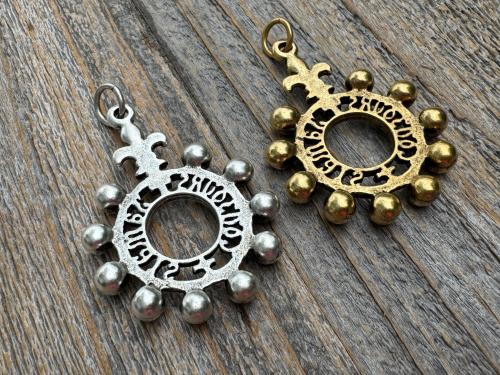 Antiqued Gold, Silver or Pewter Finger Rosary Ring with Hanging Top Ring, French Antique Replica Dizainier, Fleur de Lis Rosary Necklace