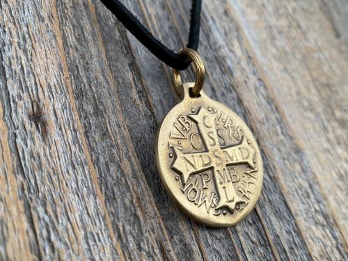 Large Gold Bronze French St Benedict Medallion, Antique Replica of Artist J Balme Medal, Big Holy Father Saint Benedicti Pendant from France