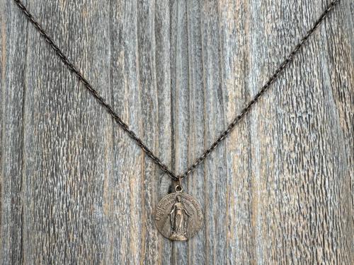 Bronze Large French Miraculous Medal, Antique Replica, Big Round Miraculous Medal, Bronze Miraculous Pendant Necklace, by OBC, from France