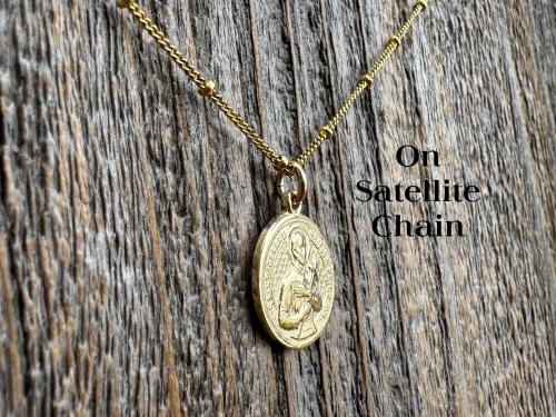 Gold St Gerard Majella Medallion Necklace, French Antique Replica, Patron Saint of Expectant Mothers and Patron Saint of Fertility, Gift Box