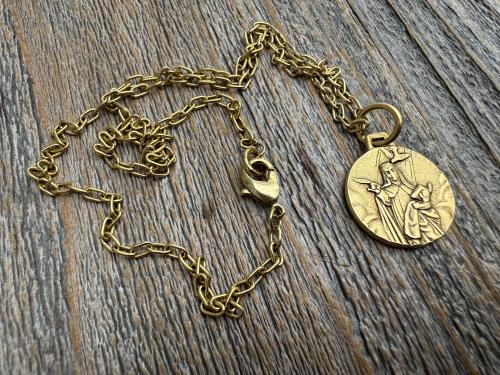 Antiqued Gold or Pewter Saint Teresa of Avila Pendant, Handmade Replica of Antique Medallion from Spain, St. Teresa of Ávila Round Medal