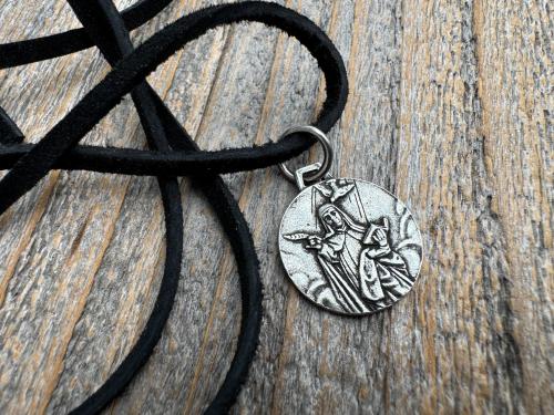 Antiqued Gold or Pewter Saint Teresa of Avila Pendant, Handmade Replica of Antique Medallion from Spain, St. Teresa of Ávila Round Medal
