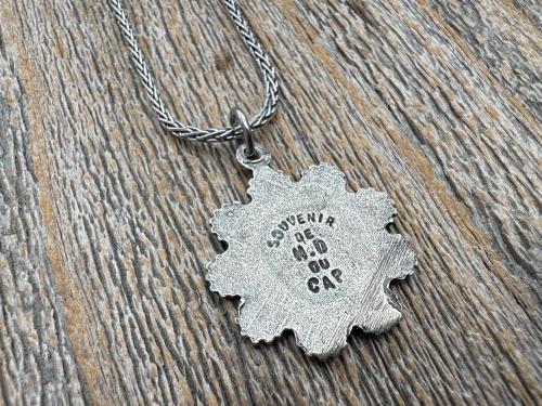 Sterling Silver Our Lady of the Rosary Antique Replica Pendant and Necklace, Notre-Dame-Du-Cap Medal, Our Lady of the Cape Shrine Notre Dame