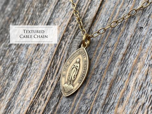 Antique Gold Immaculate Conception & Sacred Heart of Jesus French Antique Replica Medallion, Our Lady of Lourdes, Signed Penin Lyon France