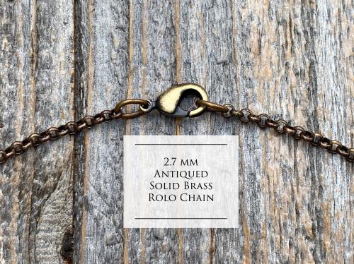 Oxidized SOLID Brass Necklace, Solid Antiqued Brass 2.7mm Rolo Chain or 2x3mm Cable Chain, Custom Any Length Necklace with Lobster Clasp