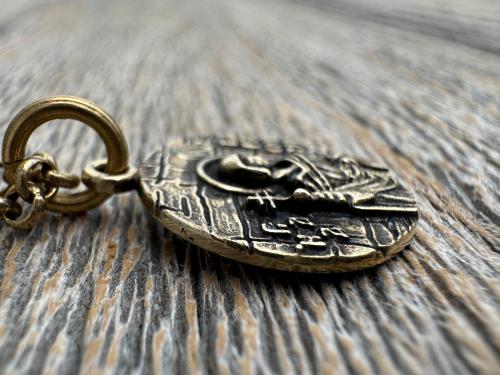 St Paraskeva (St. Paraskeve) Medallion in Antiqued Gold or Shiny Gold Bronze, Small Round Antique Replica, Orthodox Saint Paraskevi Pendant