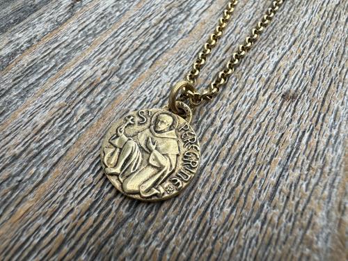 Antique Gold St. Peregrine Medallion - Antique Replica of Small French Medal - Patron Saint of Cancer - Saint Peregrinus Laziosi, Pellegrino