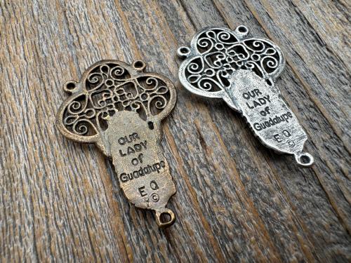Large Our Lady of Guadalupe Rosary Center, Sterling Silver or Bronze, Antique Replica Big Rosary Centerpiece, Blessed Virgin Mary Parts