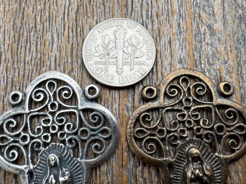 Large Our Lady of Guadalupe Rosary Center, Sterling Silver or Bronze, Antique Replica Big Rosary Centerpiece, Blessed Virgin Mary Parts