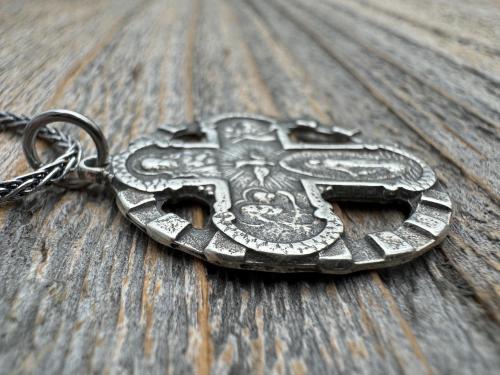 Sterling Silver 5-Way Cross Medal Necklace, Antique Reproduction Scapular, 4-Way Catholic Unisex Pendant, Sacred Heart, Miraculous Medal