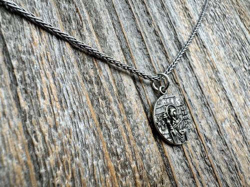Sterling Silver St Paraskeva (St. Paraskeve) Medallion, Small Round Antique Replica, Orthodox Saint Paraskevi Pendant