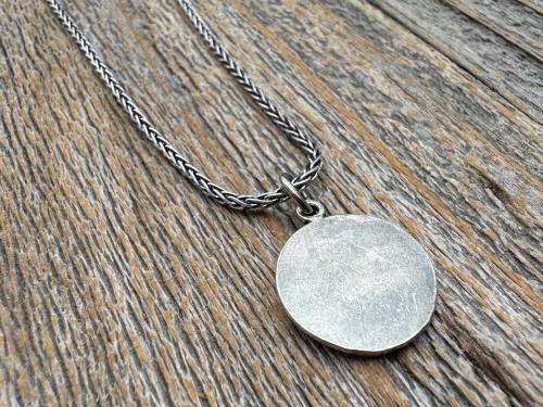 Sterling Silver St Paraskeva (St. Paraskeve) Medallion, Small Round Antique Replica, Orthodox Saint Paraskevi Pendant