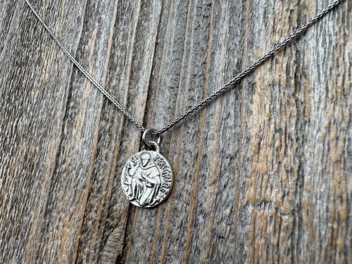 St. Peregrine Sterling Silver Antique Replica Medallion - Patron Saint of Cancer - Saint Peregrinus Laziosi, Pellegrino - Small French Medal