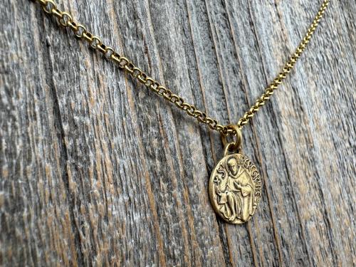 Antique Gold St. Peregrine Medallion - Antique Replica of Small French Medal - Patron Saint of Cancer - Saint Peregrinus Laziosi, Pellegrino