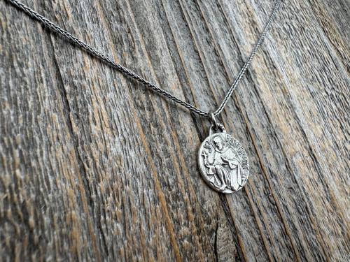 St. Peregrine Sterling Silver Antique Replica Medallion - Patron Saint of Cancer - Saint Peregrinus Laziosi, Pellegrino - Small French Medal