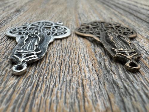 Large Our Lady of Guadalupe Rosary Center, Sterling Silver or Bronze, Antique Replica Big Rosary Centerpiece, Blessed Virgin Mary Parts