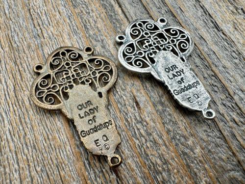 Large Our Lady of Guadalupe Rosary Center, Sterling Silver or Bronze, Antique Replica Big Rosary Centerpiece, Blessed Virgin Mary Parts