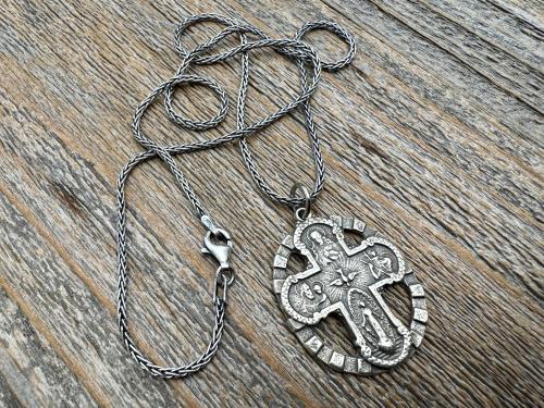 Sterling Silver 5-Way Cross Medal Necklace, Antique Reproduction Scapular, 4-Way Catholic Unisex Pendant, Sacred Heart, Miraculous Medal