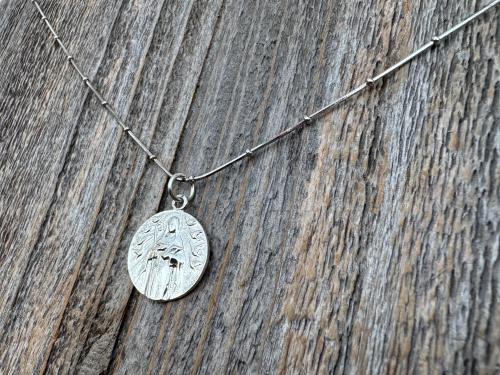 Fertility Saint Colette of Corbie Shiny Sterling Silver Medallion Pendant, Antique Replica French Artist Tricard, Saint of Expectant Mothers