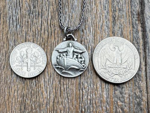 Antiqued Sterling Silver Jesus Calms the Storm Pendant, Antique Replica of Rare Medallion, Hand Engraved "My Jesus Calm the Storm", Necklace