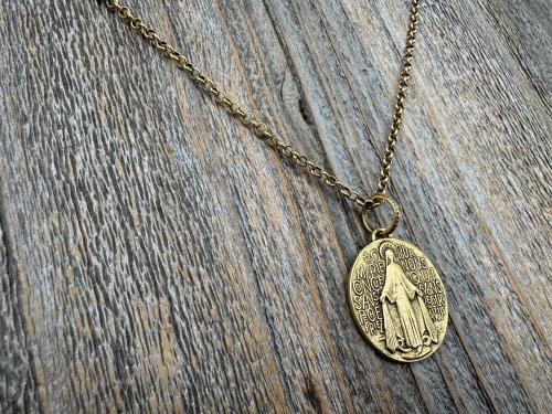 Antiqued Gold (non-maintenance) Large French Miraculous Medal with Fancy Ring, Antique Replica Signed by PCH & JB, Medallion from France MM1