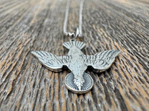 Sterling Silver Holy Spirit Dove Necklace, Descending Dove Pendant, Antique Replica Holy Ghost Pendant, Reproduction of French Antique Piece