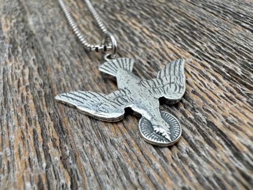 Sterling Silver Holy Spirit Dove Necklace, Descending Dove Pendant, Antique Replica Holy Ghost Pendant, Reproduction of French Antique Piece