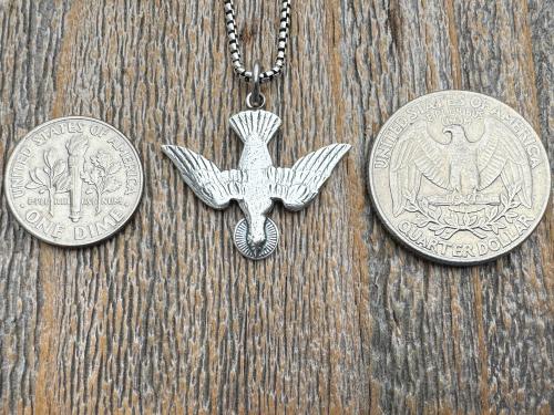 Sterling Silver Holy Spirit Dove Necklace, Descending Dove Pendant, Antique Replica Holy Ghost Pendant, Reproduction of French Antique Piece