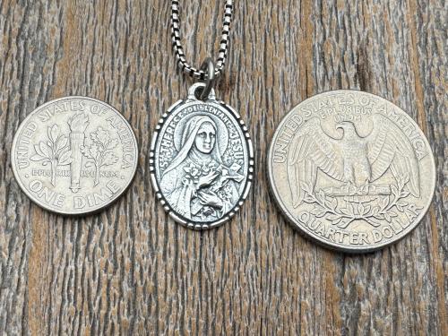 Sterling Silver St Thérèse of Lisieux Medallion, Antique Replica of Rare French Medal by Paul Brandt, Saint Therese of the Child Jesus Medal