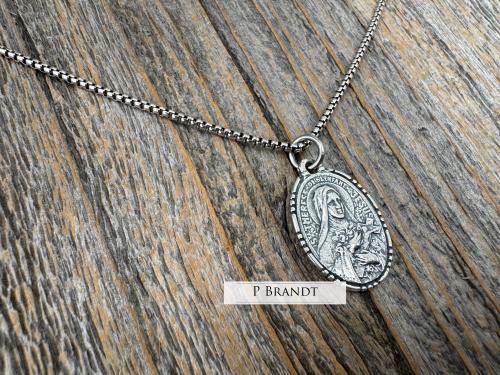 Sterling Silver St Thérèse of Lisieux Medallion, Antique Replica of Rare French Medal by Paul Brandt, Saint Therese of the Child Jesus Medal