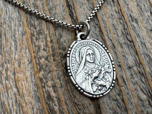 Sterling Silver St Thérèse of Lisieux Medallion, Antique Replica of Rare French Medal by Paul Brandt, Saint Therese of the Child Jesus Medal