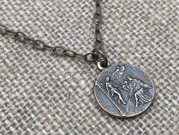 Bronze St. Peregrine Laziosi Medal Pendant Necklace, Patron Saint of Cancer, Saint Peregrinus, St Pellegrino, Delicate Textured Cable Chain