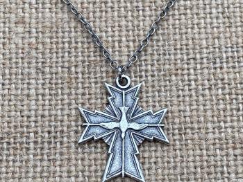 Sterling Silver Holy Spirit Cross Medal Necklace, Antique Replica, Holy Spirit Dove, Holy Ghost Pendant, Antique Replica, Cross Necklace