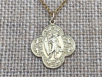Gold St. Raphael the Archangel (Angel of Healing) Antique Replica Medal Pendant Necklace Prayer Backside Gold Bronze Patron Saint Sick Ill