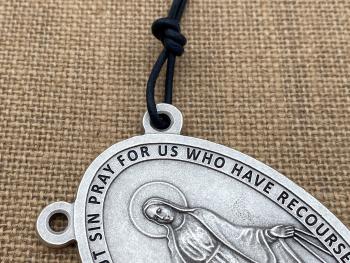 Custom Oversized 3.25" Tall Miraculous Medal Rosary Center from Italy, Large Non-tarnishing Silver Metal Lasso Wall Rosary Group Rosary Big