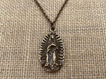 Bronze Antique Replica Our Lady of Guadalupe Pendant Necklace, Nuestra Señora de Guadalupe Necklace, Virgin of Guadalupe Medal, Virgin Mary