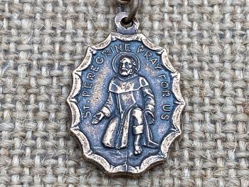 Bronze St. Peregrine Pray for Us Medal Necklace, Antique Replica, Patron Saint of Cancer, Saint Peregrinus Laziosi, Pellegrino, Cancer Saint