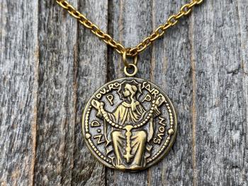 Antique Gold Notre Dame du Rosaire Medal, Our Lady of the Rosary Pendant Necklace, French Antique Replica, Blessed Virgin Mary Rare Pendant