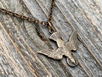 Bronze Holy Spirit Dove Pendant Necklace, French Antique Replica, Descending Dove Pendant, Descending Holy Spirit, Holy Spirit Necklace