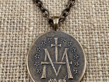 Bronze Large French Miraculous Medal Pendant, Antique Replica, Immaculate Conception Necklace, Our Lady of Miracles Medallion, MM1