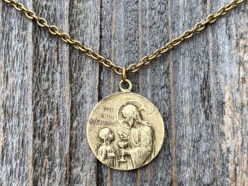 Antique Gold First Communion Medal Pendant Necklace, Antique Replica, 1st Communion Necklace, Eucharist Necklace, First Communion Jewelry