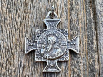 Sterling Silver Large Saint Benedict Medal Pendant, Antique Replica, Crux Sancti Patris Benedicti, Big St Benedict Cross Medallion, .925