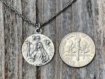 Sterling Silver St Rita of Cascia Medal Pendant Necklace, Antique Replica Saint Rita Charm from France, Saint of the Impossible Pray for Us