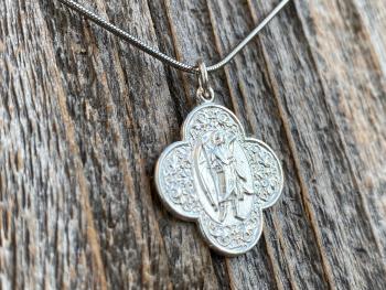 Shiny Sterling Silver, Antique Replica, St. Raphael the Archangel, Angel of Healing, Saint Raphael Pendant Necklace, Saint of Illness, .925