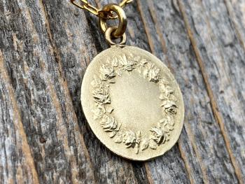 Fertility Saint Colette of Corbie Gold Medallion and Necklace, By French Artist Tricard, Antique Replica Medal, Patron Saint of Fertility
