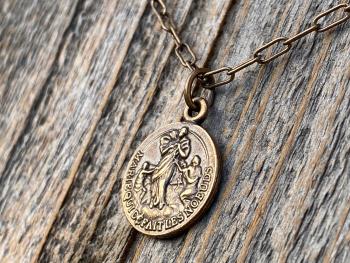 Bronze Our Lady Untier of Knots Medallion on Necklace, Antique Replica of French Our Lady Undoer of Knots Marian Devotion Pendant